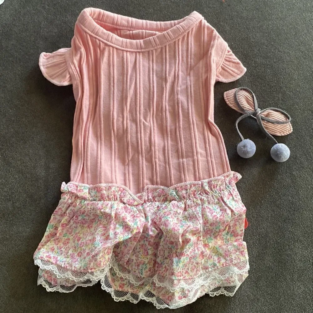 Dog Dress Pink and White Size S NWT